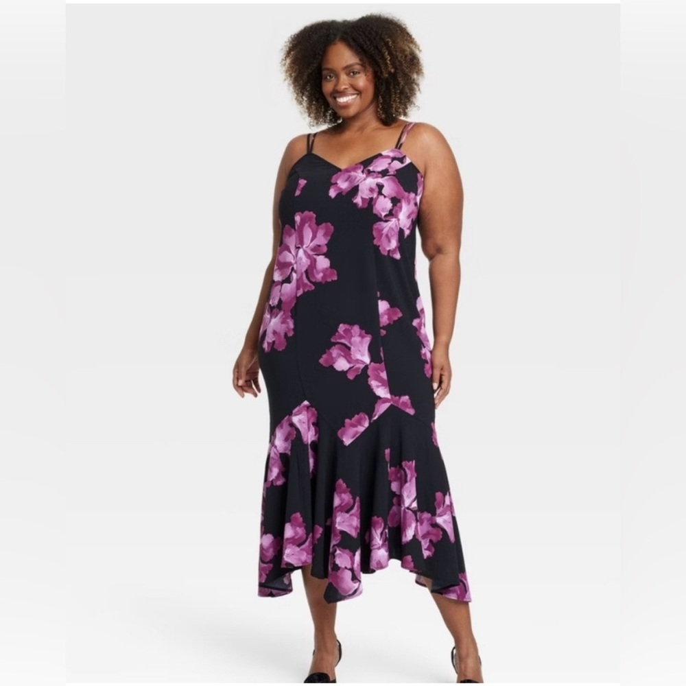 NWT Women's Trumpet Hem Maxi Slip Dress - Ava & Viv Purple Floral for Target XXL